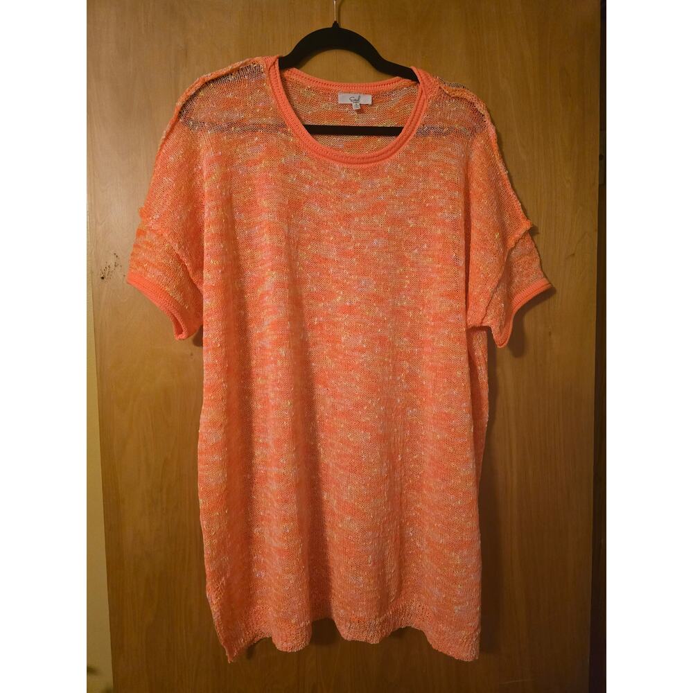 Easel Oversized Coral Speckled Short Sleeve Open Knit Sweater Tunic Top Small